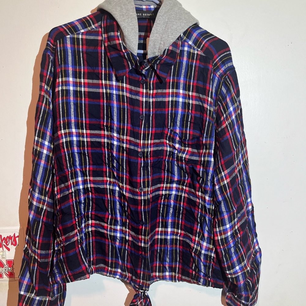 Plaid Button-Up Shirt with Hood